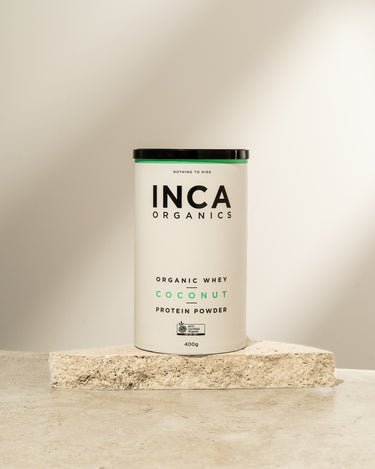 CERTIFIED ORGANIC WHEY<br>COCONUT<br>PROTEIN POWDER 400g - Inca Organics